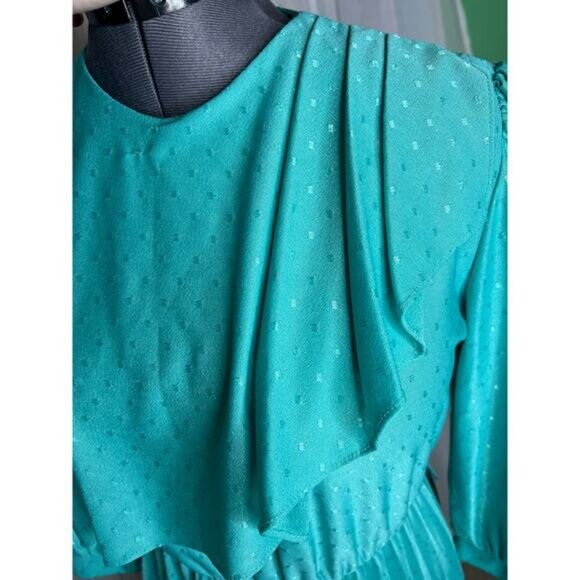 Dress draped front aqua blue green 1980s - Picture 3 of 9